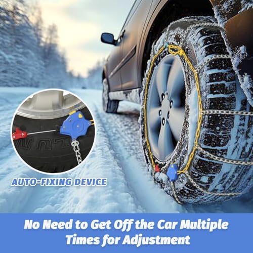 Auto Fixing Snow Chains, 2 x 12 mm, 30s Quick Installation of Tire Chains with Automatic Tensioner, Universal Emergency Tire Traction Chain for Cars, Pickups, and SUVs (HLN 160)