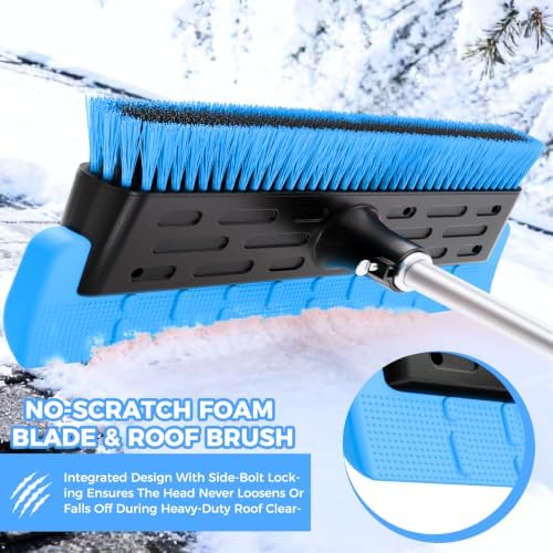 Year-Round Roof Rakes for Snow, Leaves & Moss – 16” No-Scratch Foam Blade & Roof Brush, 4.7-21ft Telescoping Snow Rake for Roof, Solar Panels, RVs & Cars, C-Shaped Push/Pull -Patent Pending