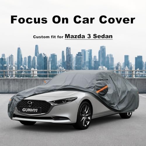 GUNHYI Premium Car Cover Custom Fit Mazda 3 Sedan/Speed3 (2004-2026), 16 Layers Heavy Duty Car Cover Waterproof All Weather with Zipper Door for Sun Rain Snow Dust Uv Protection