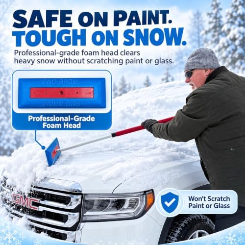 SNOBRuM - Snow Remover for Cars and Trucks - 28 to 48 inch telescoping Handle - no Scratch Snow Removal 2-Pack