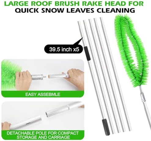 19Ft Roof Rake Brush Snow Leaves Gutter Cleaning Broom Remove Tool
