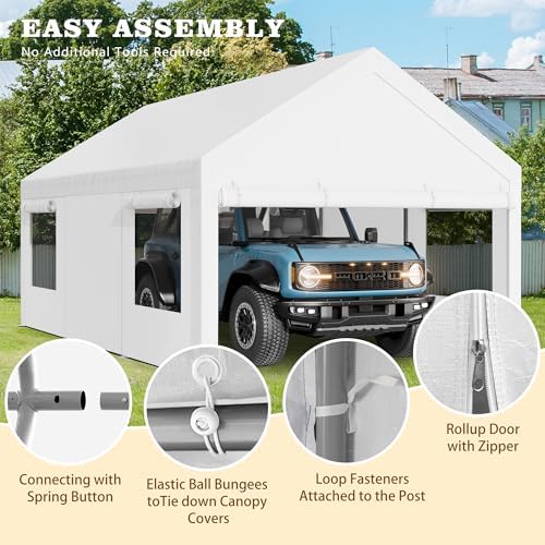 Nuturelly 12x20 Heavy Duty Carport, Portable Garage for Truck SUV, White