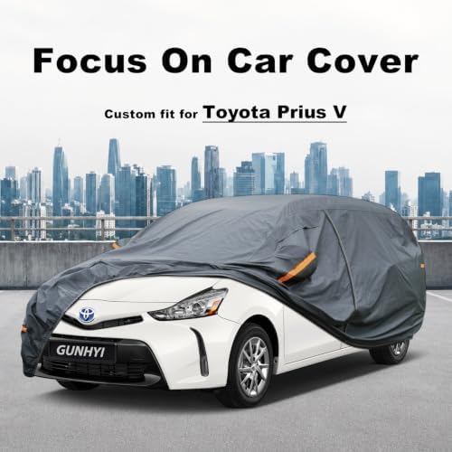 GUNHYI Premium Car Cover Custom Fit Toyota Prius V, 16 Layers Heavy Duty Car Cover Waterproof All Weather with Zipper Door for Sun Rain Snow Dust Uv Protection