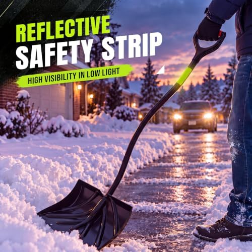 Heavy Duty Snow Shovel, Extra Wide Snow Shovel for Driveway, Sidewalk, Patio, Deck & Doorway Snow Removal, Ergonomic Back Saver Snow Plow with Steel Blade, Non-Slip Grip Handle