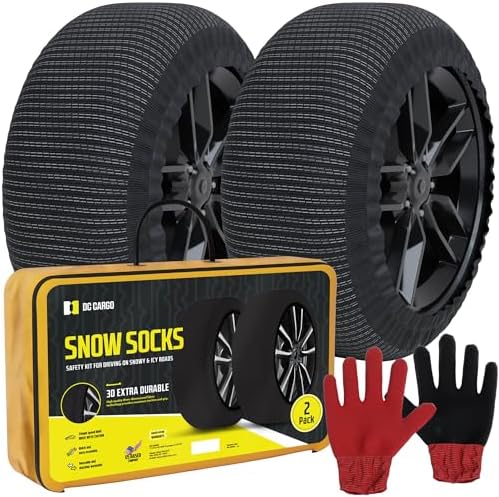 Snow Socks for Tires - Great Alternative to Tire Chains for Cars, 3D Fabric for Maximum Tire Traction & Grip, Fits SUVs, Most Subaru Models, Minivans, Pickups & Sedans (Set of 2) - Small