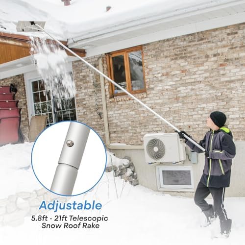 4.8 - 20FT Roof Snow Rake for Snow Leaves Removal, Telescopic Roof Snow Removal Tool Adjustable Snow Rake for House Roof, Aluminum Snow Shovel with Wheels, 5-Section Tubes