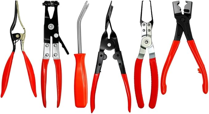 Professional Hose Clamp Kit 6Pcs, Fuel Line Pliers Set, Includes Disconnecting Pliers, Crimping Plier, Cutting Plier, And Wire Strippers for Tackle Wiring, Electrical Repairs, Auto Maintenance (6)