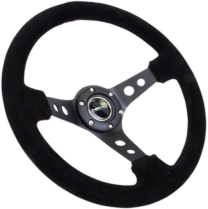 NRG Innovations NRG-RST-006-S Reinforced Steering Wheel 350mm Sport Steering Wheel (3" Deep), Black Spoke Suede Black Stitch