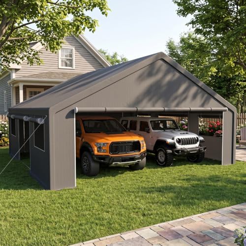 20x20 Heavy Duty Carport, Large 2 Car Ports, Grey