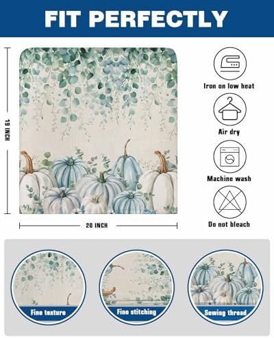 Fall Pumpkin Chair Back Covers Set of 8 Thanksgiving Sage Green Eucalyptus Leaves Watercolor Linen Texture Washable Removable Chair Cover Slipcover Protector for Dining Room Hotel Party Holiday Decor