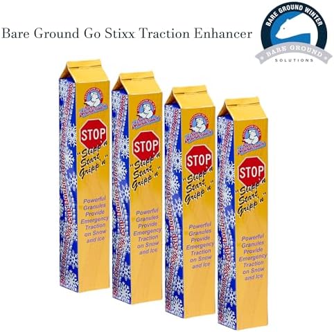 Bare Ground GoStixx Single Use Tube of Traction Granules with Ice Melt–Instant Tire Grip on Ice & Snow–Infused with Calcium Chloride–Portable,No-Mess Solution for Vehicles,Driveways & Steps-Pack of 4