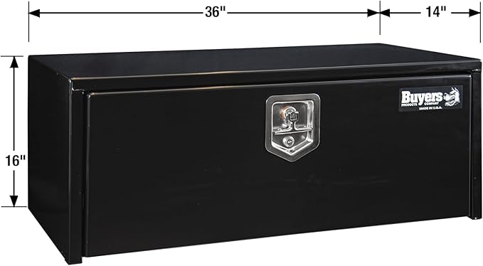Buyers Products 1703305 Black Steel Underbody Truck Tool Box – 14 x 16 x 36 Inch - Truck Bed & Underbelly RV Storage Box, Locking T-Latch, Weather-Resistant, Heavy-Duty Flatbed Job Box, Made in USA