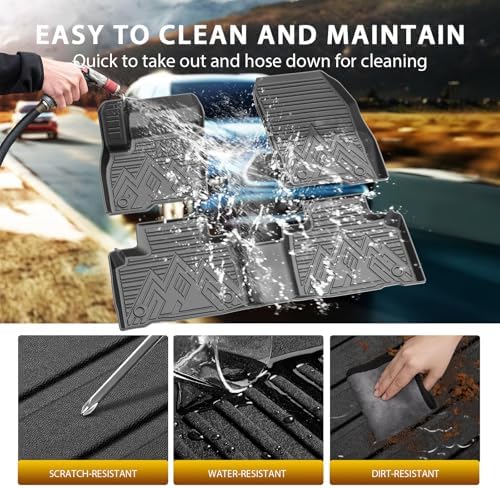Powerty Floor Mats for 2015-2024 Ford Edge All Weather 3D TPE Anti-Slip Car Liners for 1st & 2nd Row Accessories