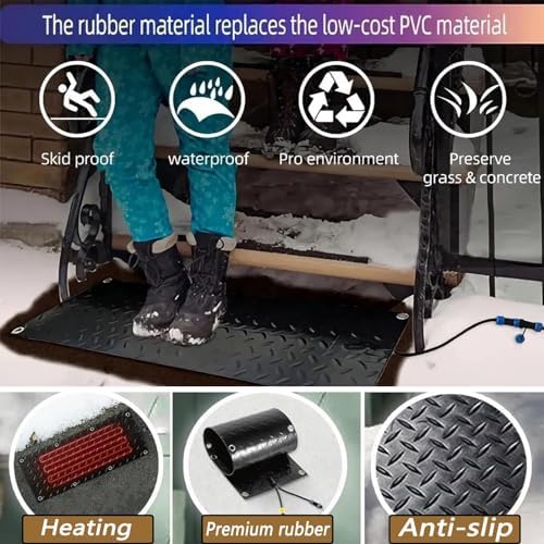 Heated Snow Melting Mats for Entrances 1/2/3/4/5 pcs No-Slip Heating Stair Heating Mats,Heated Outdoor Mats W/5ft Power Cord Snow Melting Mats for Winter Snow Removal(1 Pcs,12x48in/(30x120cm)