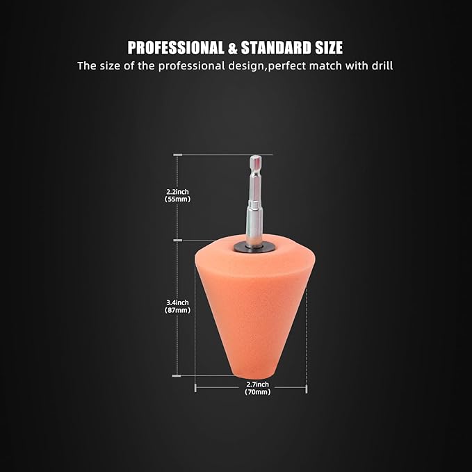 SPTA Polishing Cone, Car Wheel Hub Drill Buffing Sponge Pads Kit, Polishing Ball (Orange T140 Heavy Cut Polishing Cone)