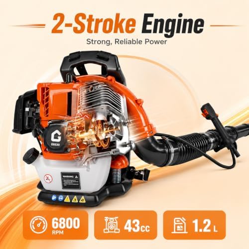 GarveeTech 43CC Gas Backpack Leaf Blower, 780CFM 270MPH for Yard Cleanup