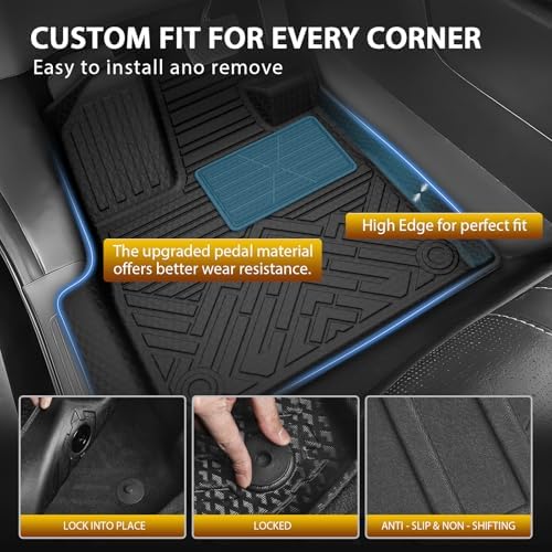 Powerty Floor Mats for Honda Pilot 2023-2026 2027, All Weather 3D TPE Anti-Slip Trunk Cargo Liner Seat Back Covers with Door Sill Guards Protectors Full Set Car Accessories