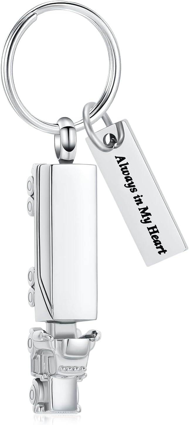 Imrsanl 18 Wheeler Semi Truck Urn Keychain for Ashes for Men Women Memorial Pendant Key Ring Cremation Jewelry Keepsake