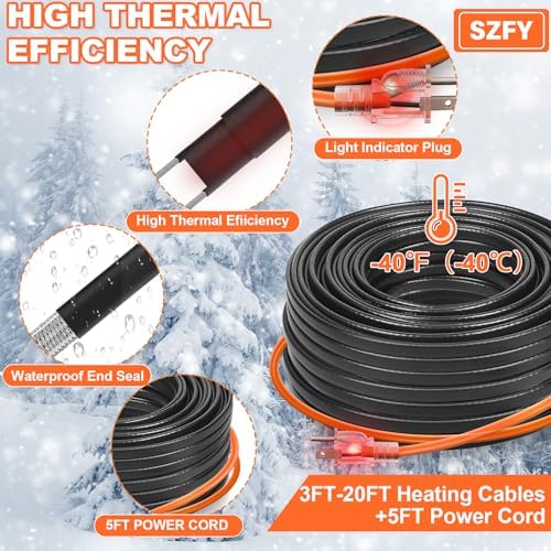 120FT Heat Tape for Water Pipes, -40°F Deicing Cable,120V 5W/FT