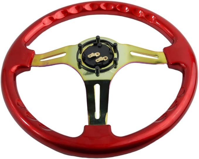 Classic ABS Racing Steering Wheel Neo Chrome Spokes 350mm 13.5" Sports Red Wood Steering Wheel With Horn Button