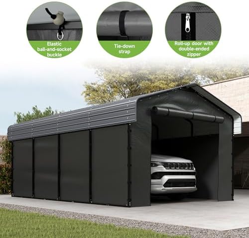 12x20FT Heavy Duty Metal Carport with Removable Sidewalls & Doors, Gray