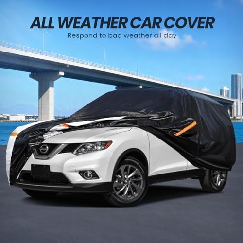 Multi-Layer Car Cover Custom Fit for Nissan Rogue(2016-2026), 100% Waterproof All Weather for Automobiles, Gift with Towel, Heavy Duty Car Covers for Rain Sun UV Protection with Door Zipper