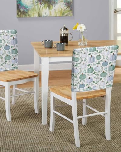Blue White Pumpkin Chair Back Covers Set of 6 Sage Green Fall Leaf Thanksgiving Harvest Farm Washable Removable Chair Cover Slipcover Protector for Dining Room Hotel Party Holiday Decor