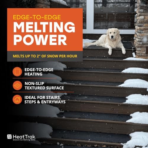 HeatTrak Heated Snow Melting Mat with Power Cord for Stairs - Heated Outdoor Mats - Electric Snow Melting Mats for Winter Snow and Ice Removal - No-Slip Stair Heating Mats (10" x 30")
