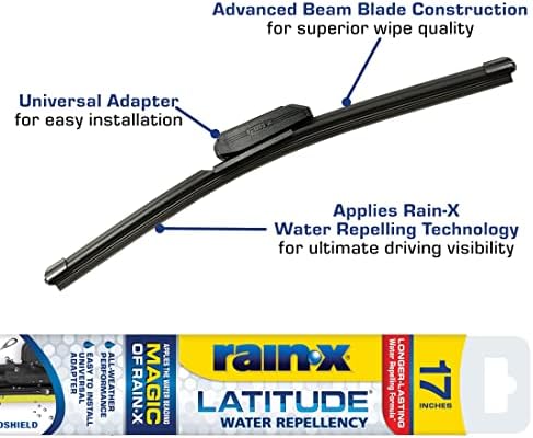Rain-X 5079283-2 Repellency Water Repellent Wiper Blades, 17" Windshield Wiper, All Weather Streak-Free for Enhanced Visibility w/Water Repellency Formula