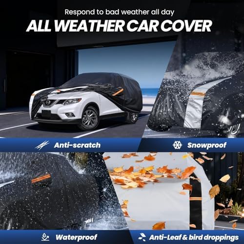 Multi-Layer Car Cover Custom Fit for Nissan Rogue(2016-2026), 100% Waterproof All Weather for Automobiles, Gift with Towel, Heavy Duty Car Covers for Rain Sun UV Protection with Door Zipper
