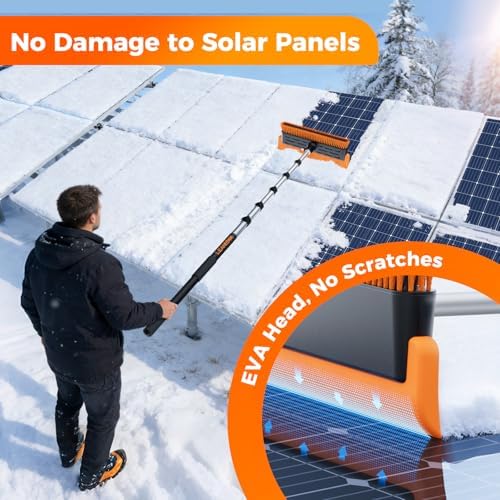 Year-Round Roof Rakes for Snow, Leaves & Moss – 16” No-Scratch Foam Blade & Roof Brush, 4.7-24ft Telescoping Snow Rake for Roof, Solar Panels, RVs & Cars, C-Shaped Push/Pull -Patent Pending