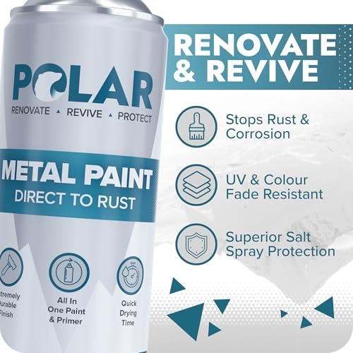 Polar Metal Spray Paint - 6 x 13.5 Fl oz | Gloss Black | Protect and Stop Rust & Corrosion | Primer, Undercoat, Topcoat for Interior & Exterior Use | Black Spray Paint for Metal, Wood & Plastic