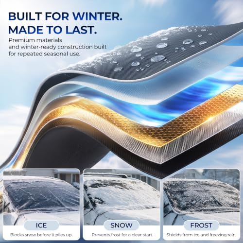 DMJN [2026 Upgraded Car Windshield Cover for Ice and Snow, Windshield Snow Cover for Winter Snow & Frost, 700D Heavy-Duty, Suitable for Trucks-Medium-Oranger