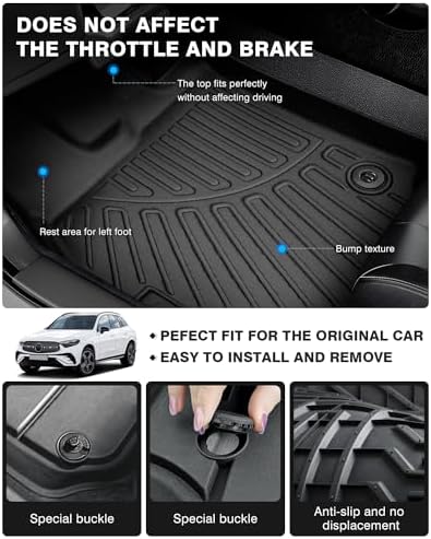 Powerty Floor Mats for 2023 2024 2025 Mercedes Benz GLC?GLC 300?GLC 350e?4Matic All Weather 3D TPE Anti-Slip Car Liners for 1st & 2nd Row Accessories