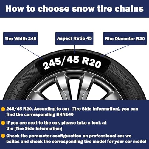 Auto Tightening Snow Chains Tire Chains, 1-Minute Quick Install, Universal Fit for Car/SUV/Pickup Truck, Multi-Weather Emergency Traction, Set of 2 - HKN140