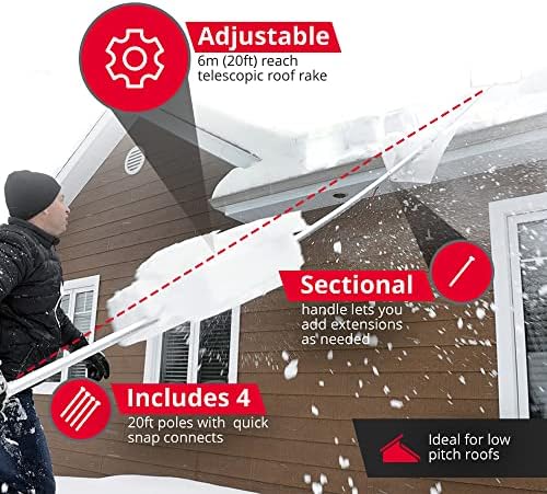 SNOWPEELER ROOF RAKE! Easy-To-Use Rooftop Snow Removal Tool with 20-FT Handle, 9-FT Snow Slide and 18-IN Cutting Blade. Aluminum and Stainless-Steel Construction. Less Time and Effort than Snow Rakes!
