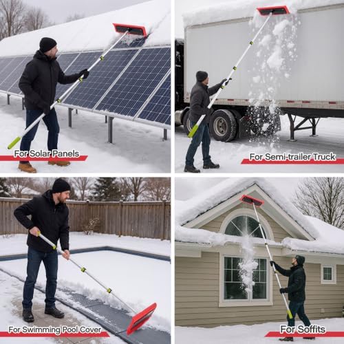 Chumia Adjustable Snow Roof Rake, 12-20ft Telescopic Pole, No-Scratch Rake