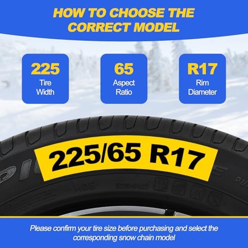 Auto Tightening Snow Chains for Cars, SUVs & Pickup Trucks – 1-Min Quick-Fit Auto Installation, Reusable Universal Emergency Traction Tire Chains – Set of 2（ALN140）
