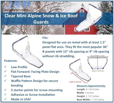 JSP Manufacturing Clear Plastic Alpine 25 Piece Mini Snow Guards with Mounting Hardware for Adhesive or Mechanically Fasten on Metal Roofs (Snow Guards with Wood Screws & Sealant)