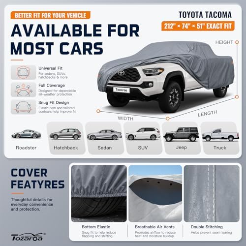 Truck Cover Waterproof All-Weather,Outdoor Full Exterior Pickup Covers Custom Fit for Ford Toyota Tacoma,F100 150,Nissan Frontier,Chevy C10,RAM 1500,GMC Canyon etc Size T2(See Size Chart)