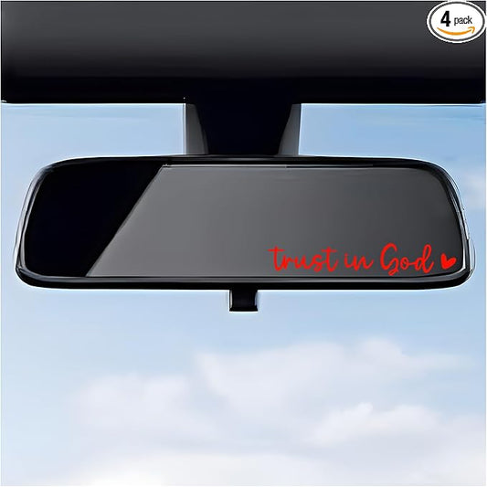 DXNQ 4 PCS Trust in God Rearview Mirror Decals, Automotive Vinyl Rear View Mirror Decorative Stickers, Waterproof Trust in God Stickers for Car Truck Laptop, Car Accessories (Red)