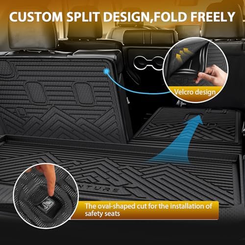 Powerty Floor Mats for Honda Pilot 2023-2026 2027, All Weather 3D TPE Anti-Slip Trunk Cargo Liner Seat Back Covers with Door Sill Guards Protectors Full Set Car Accessories