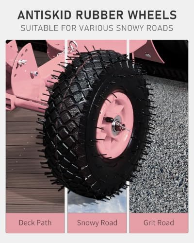 Outvita Snow Shovel with Wheels, 29" Wide 18" Long, Black & Pink