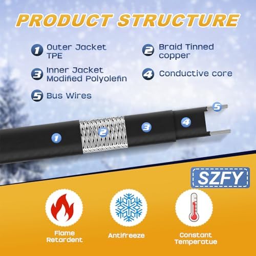 3FT~200FT Heat Tape for Water Pipes -40°F Deicing Pipe Heat Cables for Roof (120FT)