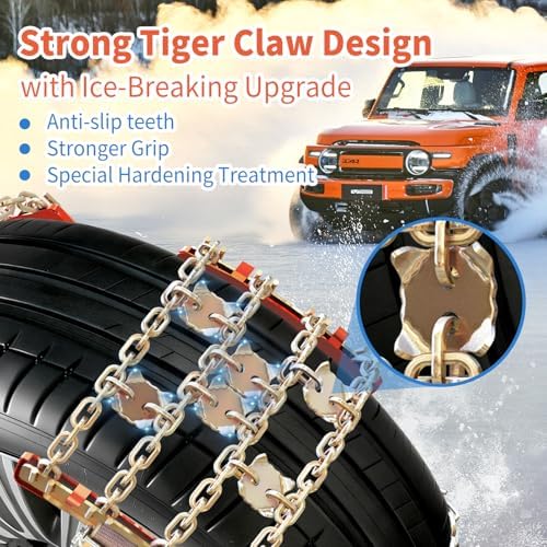 Tire Chains for Car SUV Pickup Trucks, Adjustable Portable Emergency Tire Chains, Snow Chains for Tire Width（225-285mm), 6Pcs