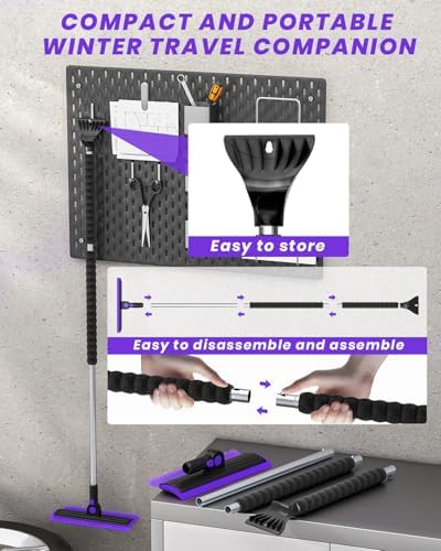 helloleiboo 55.7" Extra Long Ice Scraper with Snow Brush, Purple