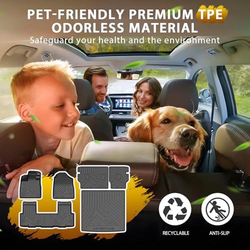 Powerty Floor Mats for Honda Passport 2026 2027, All Weather 3D TPE Anti-Slip Trunk Cargo Liner Seat Back Covers Protectors Full Set Car Accessories