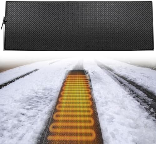 JOJOCY Outdoor Heated Snow Melting Mats, 110V Non-Slip Electric Ice Melting Mats for Driveways, Walkways, Stairs & Sidewalks Weatherproof PVC Heated Mats with 15ft Power Cord (36×300cm(14"×9.8ft))