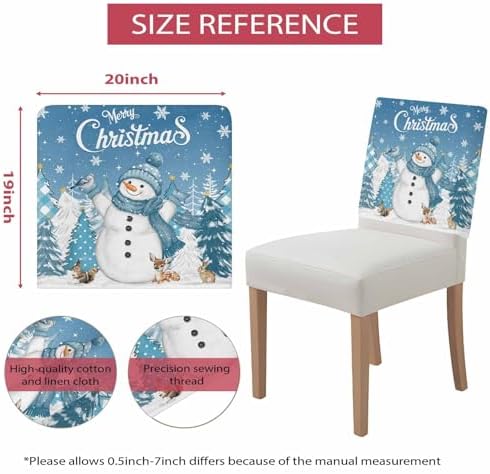 Christmas Snowman Chair Back Covers Set of 8 Xmas Tree Snowflake Blue Washable Removable Chair Cover Slipcover Protector for Dining Room Hotel Party Holiday Decor