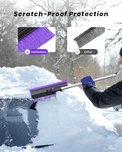 helloleiboo 55.7" Extra Long Ice Scraper with Snow Brush, Purple
